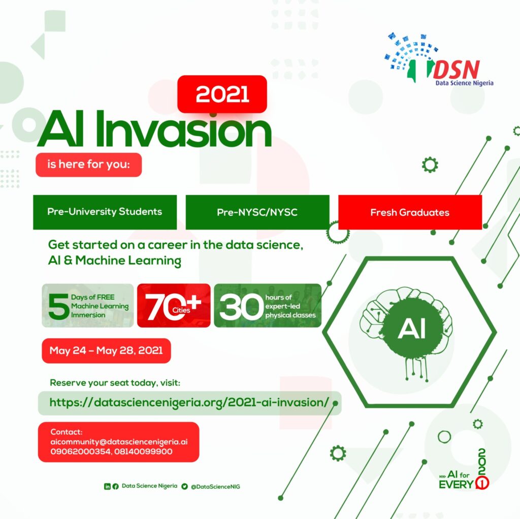 Data Science Nigeria Set to Hold The 2nd Edition of AI Invasion